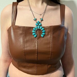 Brown Leather Name Brand Zip Coachella Top
